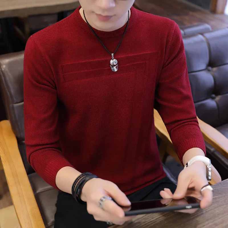 

Varsanol Winter Mens Sweaters O Neck Slim Sweater Long Sleeve Knitting Pullover For Men Knitwear Casual Tops Red 7 Number Style