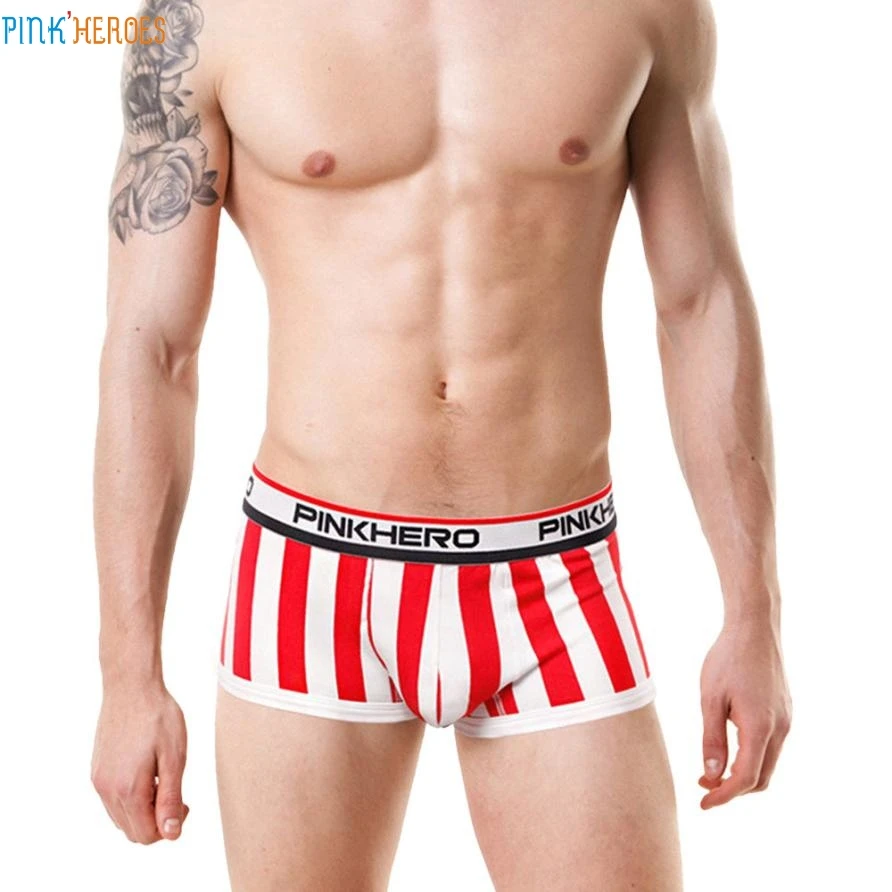 

PINK HEROES Newly Design Authorized Sexy Man Cotton Striped Underwear Boxer Gay Underpants Drop Shipping Ropa interior feb30