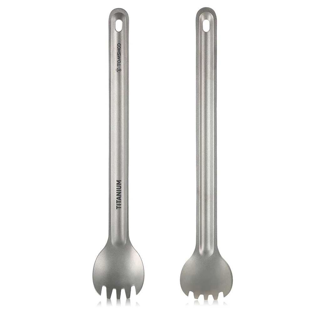 TOMSHOO de tenedor de titanio cuchara larga manejar al aire libre portátil mate terminar la cena Spork cubiertos de Camping al aire libre Spork