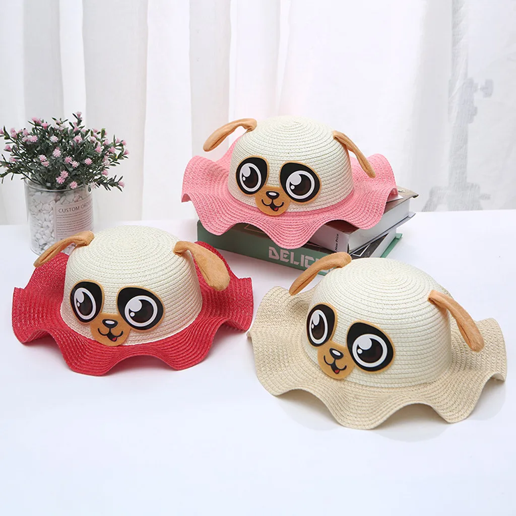 Kids Baby Hat Cap Children Breathable Cartoon Ears Straw Sun Protection Hats Beach Panama Caps | Детская одежда и обувь