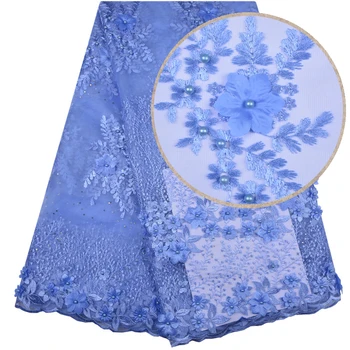 

High Quality 2018 3D Applique Nigerian Lace Fabrics Tulle Beaded African Lace Fabric Guipure Embroidered French Lace 1255