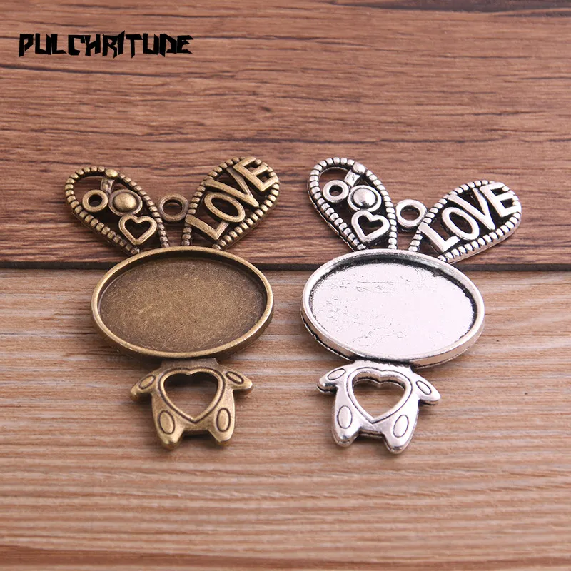 

PULCHRITUDE 2pcs 18*25mm Inner Size Two Color LOVE Rabbit Style Cabochon Base Cameo Setting Charms Pendant T6765