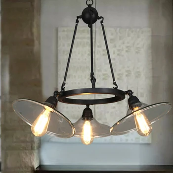 

LOFT country style iron glass pendant lights retro simple European creative suspension lamp E27*3 living room restaurant persona