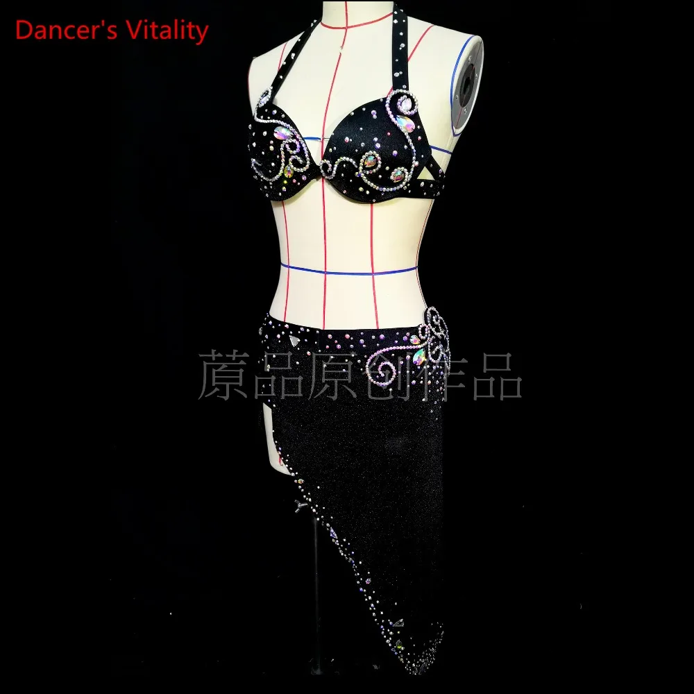 

Custom made luxury diamond belly Dance Bra+Skirt 2PCS Costumes set for Professional Belly Dance Set Settings Costumes
