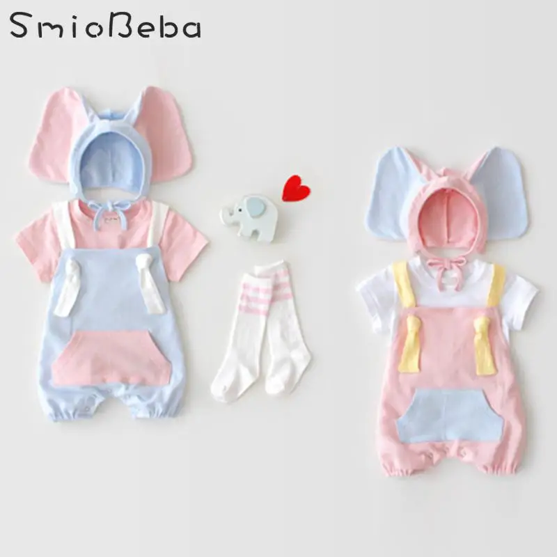 

Summer Baby Boy And Girl Rompers Sleeveless Jacket, Lovely Elephant Ear Cap Two-piece Crawling Suit 2019 Roupas Infantil Menina