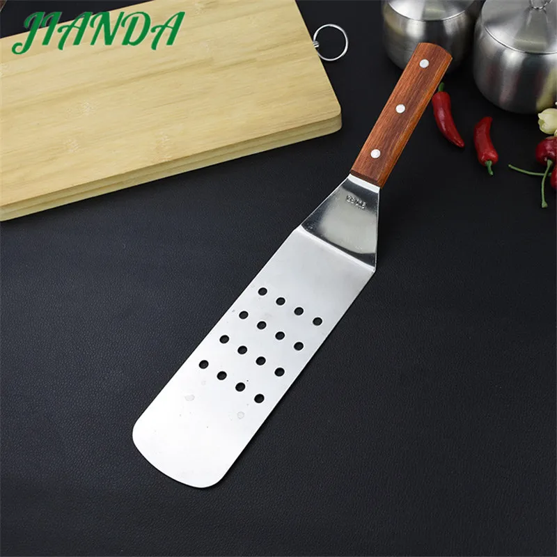 JIANDA Stainless Steel Pancake Steak Turner Spatula Scoop with Wooden