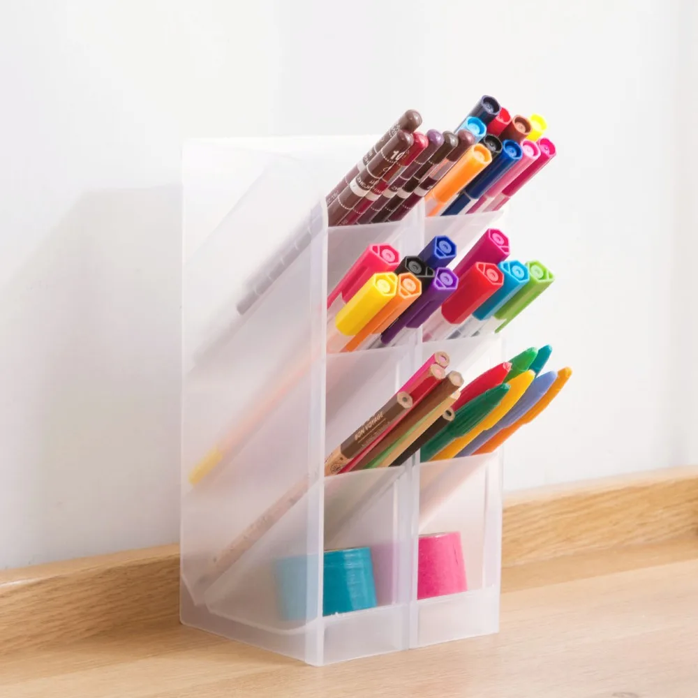 

Vertical Plastic 4 Grids Desktop Storage Box Nordic Style Pen Pencil Holder Multifunctional Cosmetic Drawer Organizer Box
