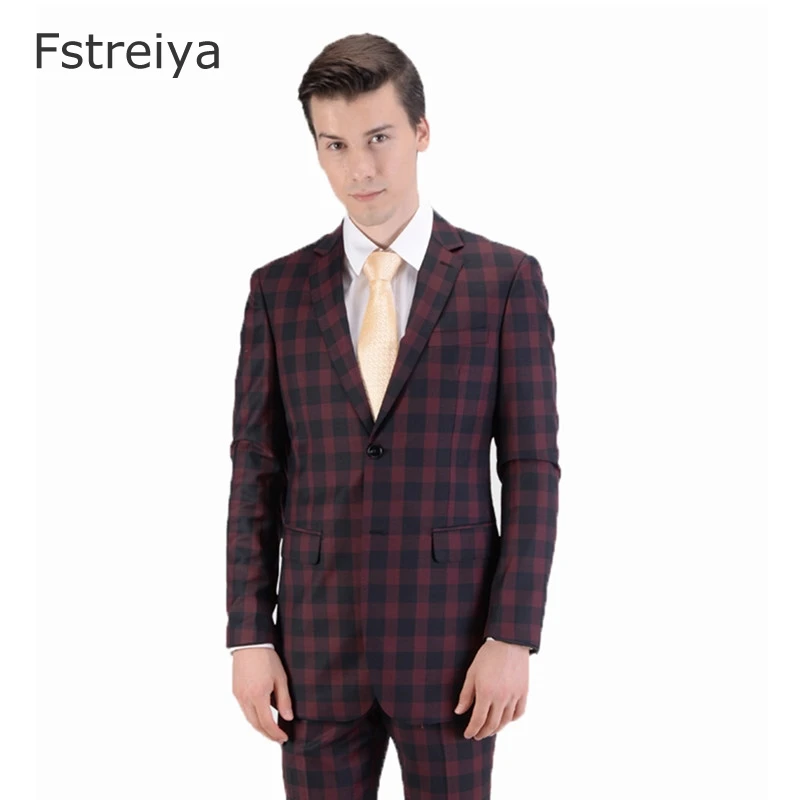 

Custom made 150's Wool men suit with pants high quality customes windowpane check Suit for wedding clothing mens tailored suit