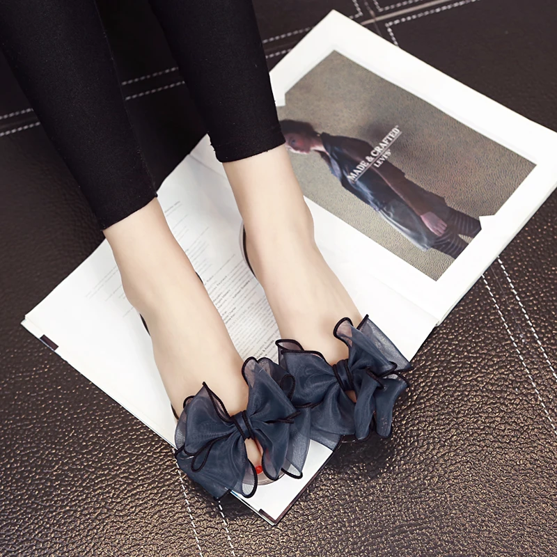 

Summer Big Flower Jelly Shoes Female Transparent Crystal Open Toe Beach Sandals Flat Heel Summer Flats