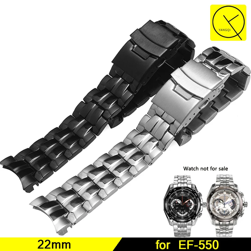 316L Stainless Steel Wrist Bracelet Deployment Buckle for Casio EF-550 Watchband Men 22mm Silver Black Watchstrap Band EF-550D