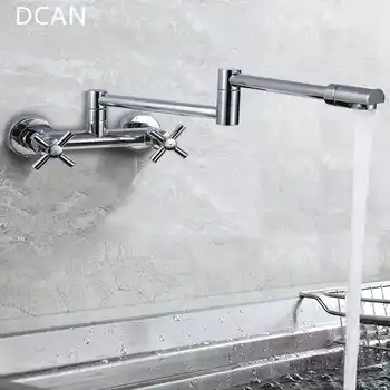 DCAN Kitchen Sink Faucets Finish Folding Kitchen Faucets Wall Mount Dual Handle Chrome Mixer Bar Taps Bathroom Sink Faucet