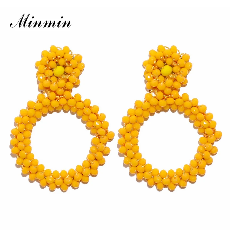 

Minmin Ethnic Handmade Bead Rhinestone Dangle Earrings for Women Bohemian Big Round Earrings Fashion Jewelry Female 2019 MEH1303