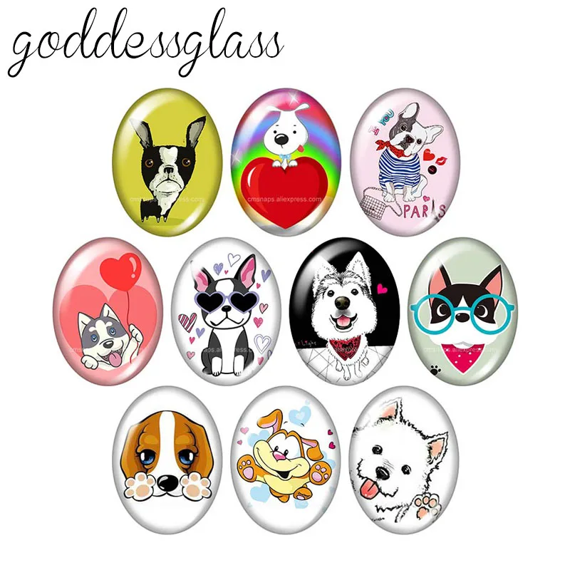 Cartoon Dogs Love pet 10pcs mixed 13x18mm/18x25mm/30x40mm Oval photo glass cabochon demo flat back Making findings TB0029 | Украшения и