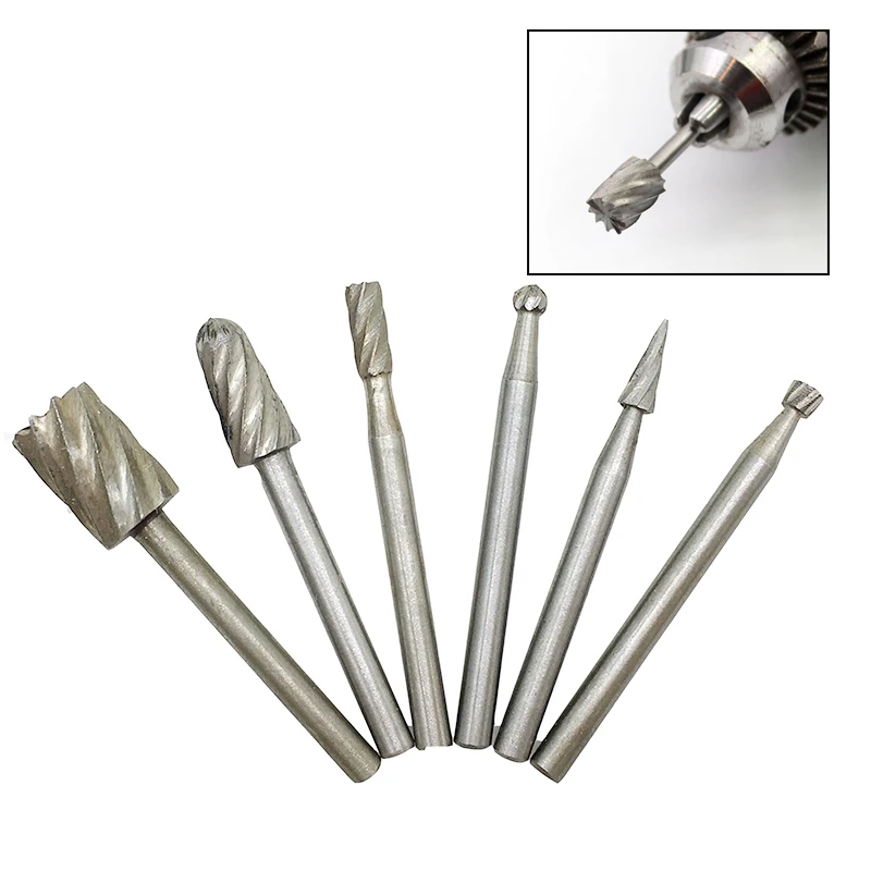 

YEODA 6Pc/Set HSS Wood Routing Router Bits Burr Milling Cutter Tool Rotary File Set 3.17mm Shank For Drill Rotary Tool