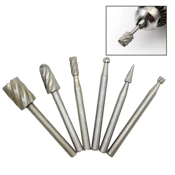 

YEODA 6Pc/Set HSS Wood Routing Router Bits Burr Milling Cutter Tool Rotary File Set 3.17mm Shank For Drill Rotary Tool