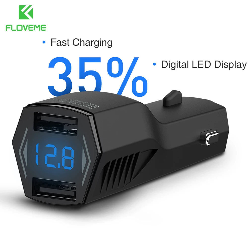 Big SALE FLOVEME 4.8A Dual USB Car Charger Digital LED Display Car