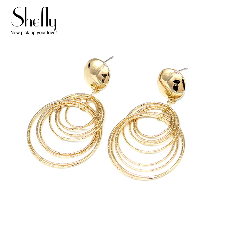 

Shefly Bohemian Vintage Multilayer Small Big Circles Stud Earrings For Women Fashion Gold Silver Color Earrings Bijoux Jewelry