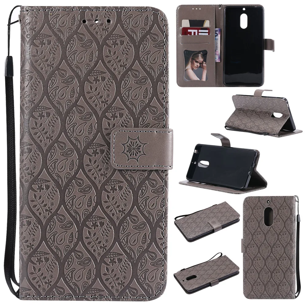 

3D Embossed Rattan Flowers Flip Case For Nokia 6 Nokia6 PU Leather Silicone Luxury Wallet Holster Cover For Nokia 6 Case