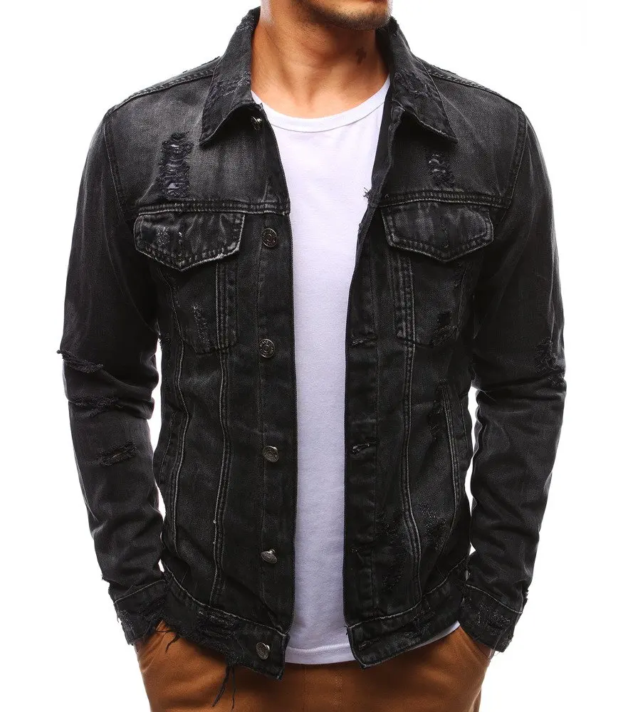 

Button Single Breasted Windproof Men Hole Beggar Windbreaker Jacket Coat 2018 New Brand Jacket Hooded Demin Men Jacket