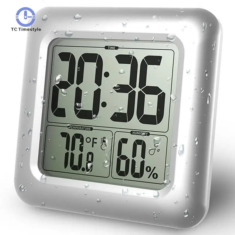

Temperature Humidity Measurement Water Resistant With Sucker Digital Lcd Shower Clock Wall Clock For Bathroom Kitchen