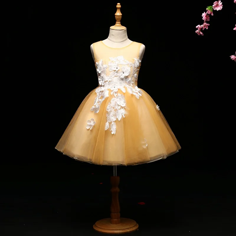 

Luxury Ball Gown Flower Girl Dresses Wedding Gowns Floral Holy Communion Dress for Little Girls Lace Up Embroidery Party Dress