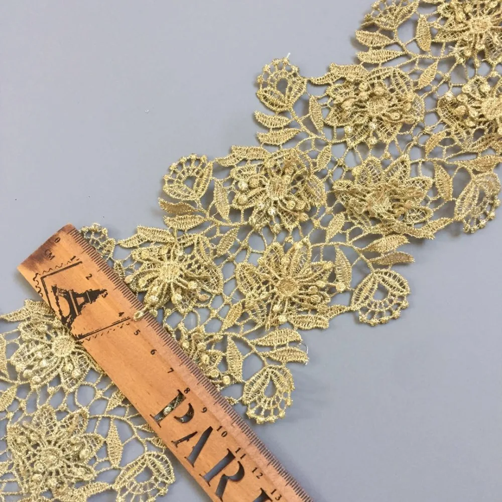 1 ярда в ширину 11 см золотая Сетка кружевная отделка Роскошная вышивка Золотая кружевная ткань для свадебных платьев швейная ткань ручной работы