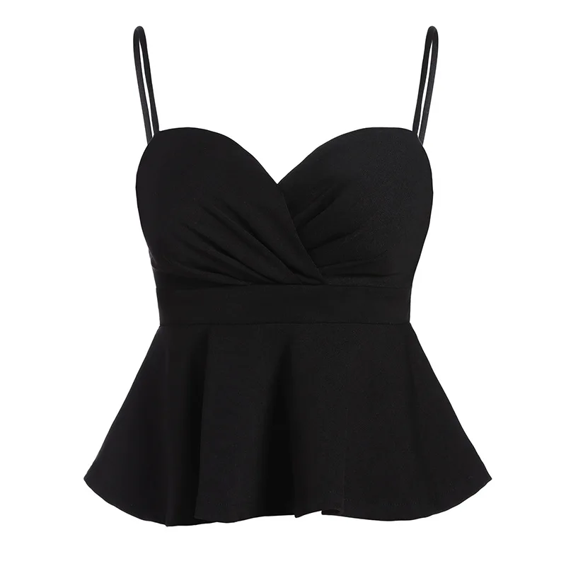 

Sexy V Neck Cami Top Women Ruffle Backless Cute Summer Tops 2018 New Fashion Back Zip Built In Bra Removable Padded Camisole