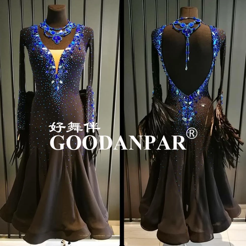 モダンドレス社交ダンス黒青長袖サイズオーダー社交ワンピースセミオーダー Ballroom Aliexpress