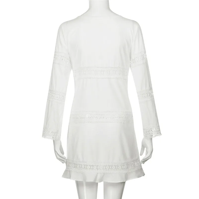 Fashion summer dress 2018 white dress Women Summer Three Quarter Sleeve Loose Lace Boho Beach Short Mini Dress vestido J08#N (8)