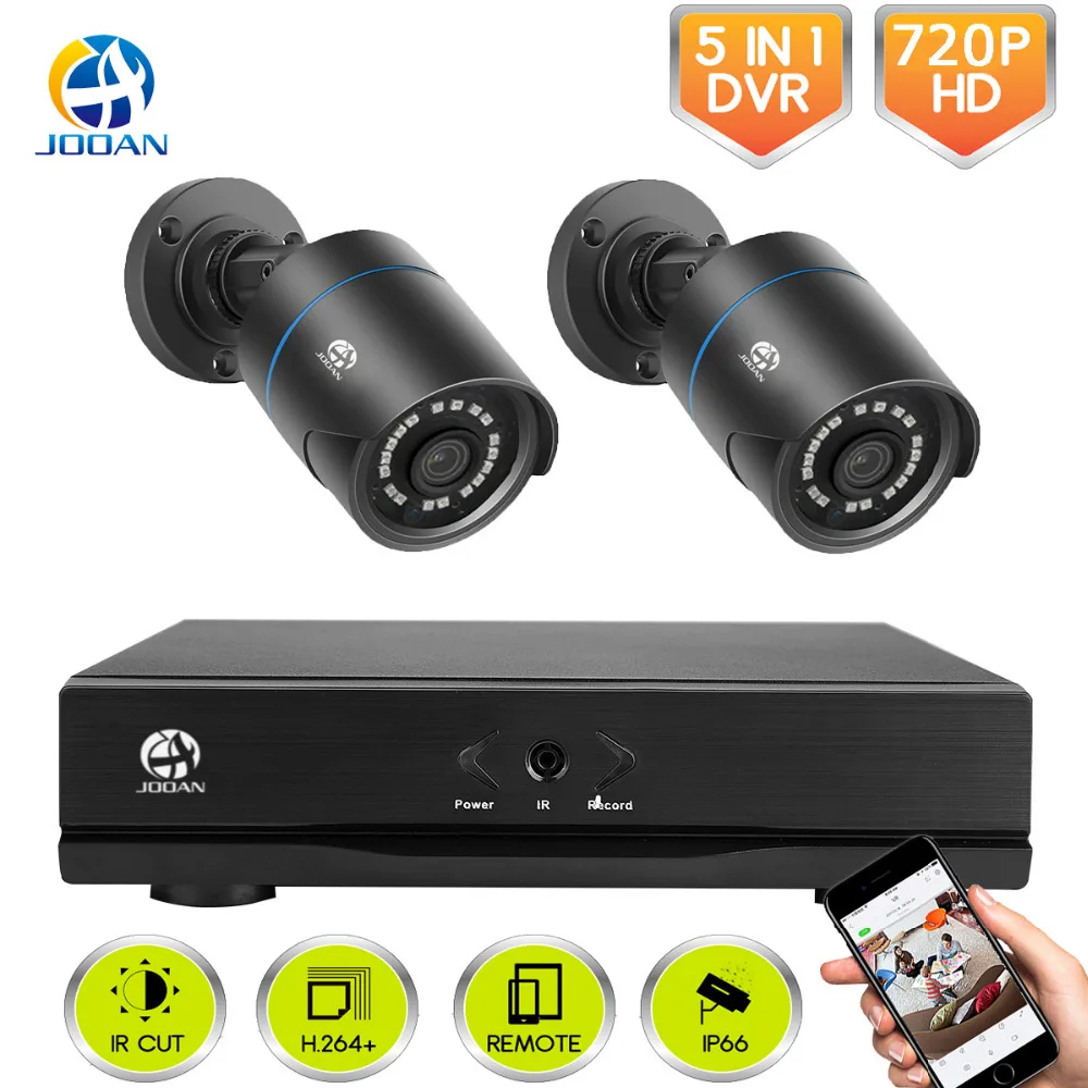 

JOOAN Security Camera System Outdoor 4CH DVR And 2pcs 720P Security Cameras,Video Surveillance for Easy Remote View
