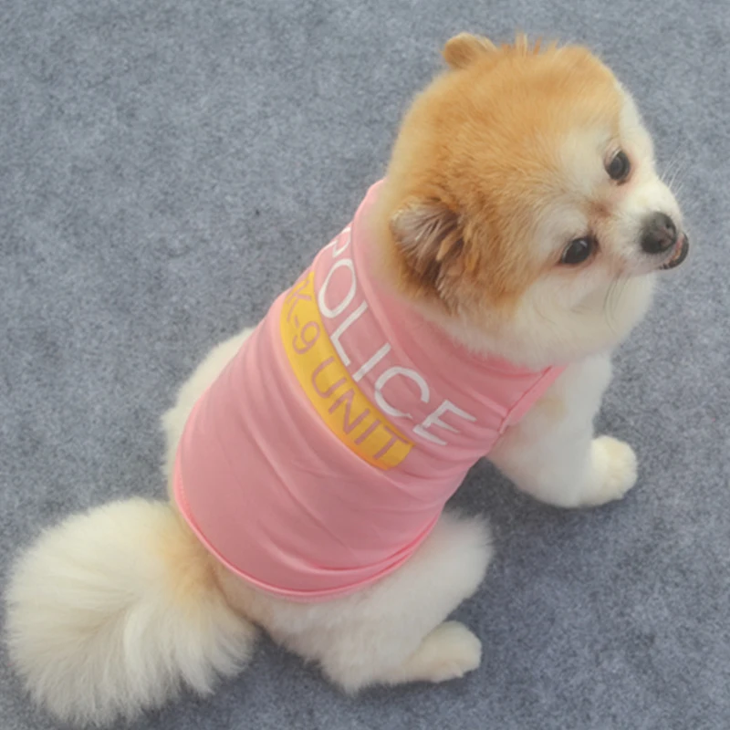 Полиции с принтом букв ПЭТ собачья жилетка, одежда футболка со щенком пальто летняя одежда костюмы Pet Костюмы для триммер для стрижки небольших собак - Цвет: Розовый