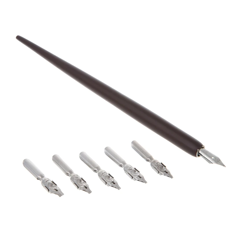 

Hot Selling Wood English Calligraphy Pen Copperplate Script Oblique Dip Pen Holder + 5 Nib Feb7