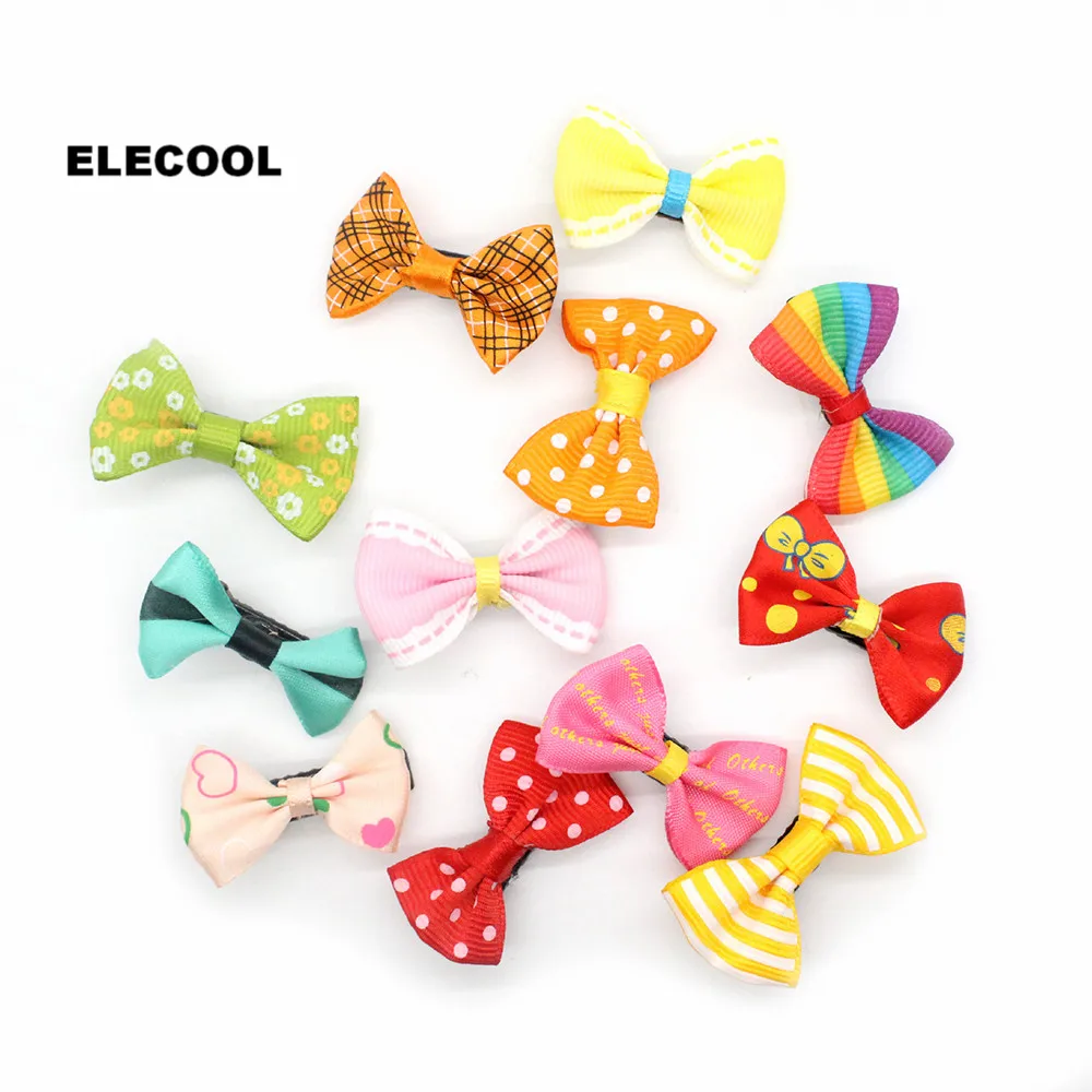 

ELECOOL Mixed Candy Color Baby Kids Children Girls hair clip pin mini ribbon Bow Hair Clip Duckbill Hairpins