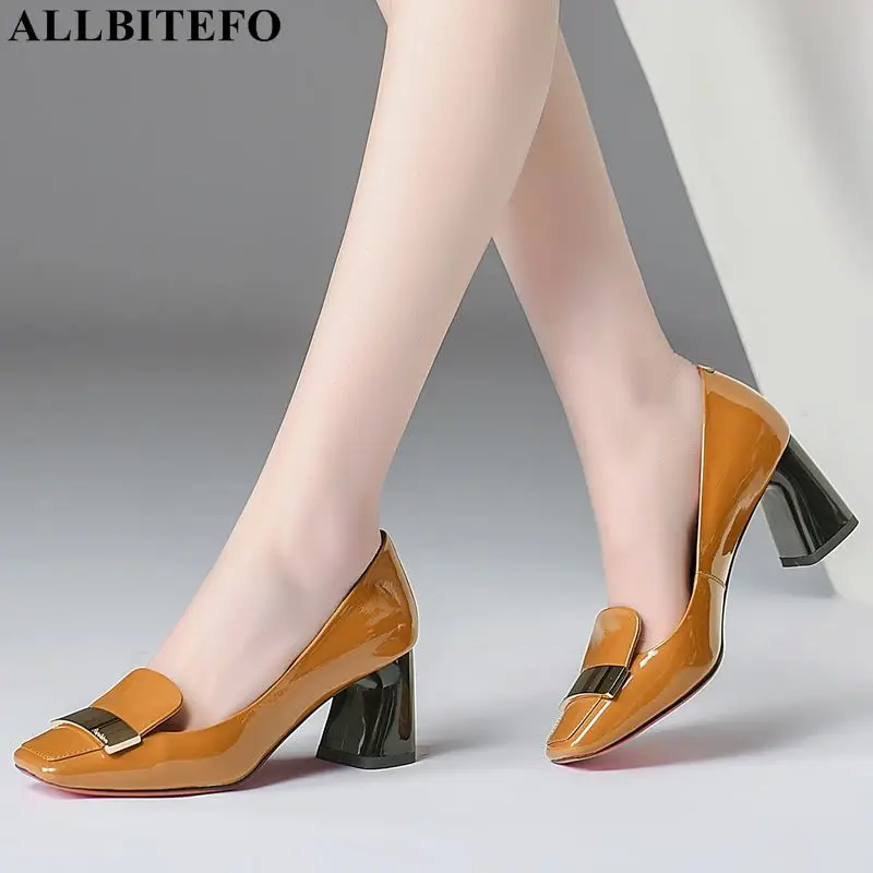 ALLBITEFO/Большие Размеры: 33-43; женская обувь из натуральной кожи на высоком каблуке с квадратным носком; Брендовая женская обувь на высоком каблуке; Офисная Женская обувь