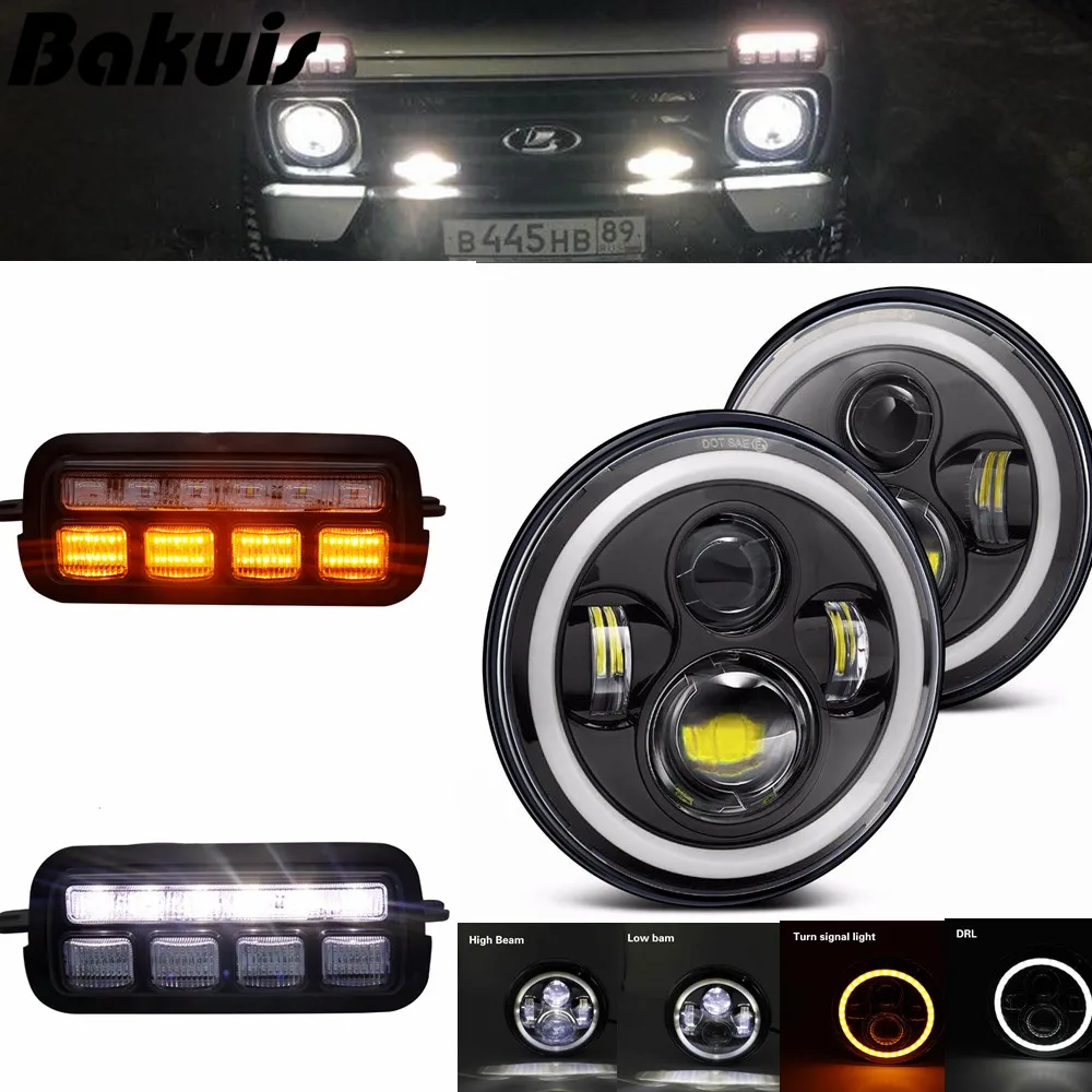 

For Lada Niva 4X4 1995- LED tail lights For Lada Niva 4x4 7 Inch LED Headlamps Daytime Running Lights For LADA NIVA Accessories