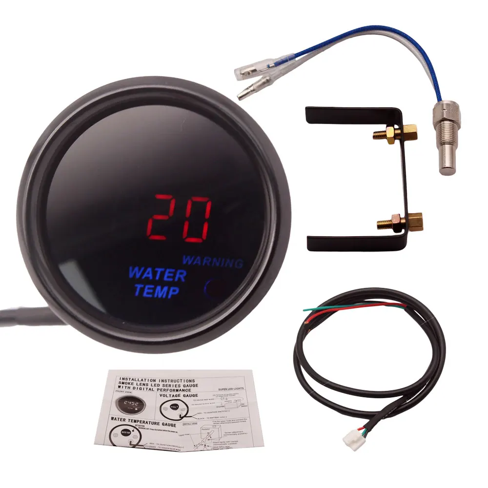 2" 52mm Car Red Digital Water Temp Gauge Temperature Meter Warning Light +SensorWater Temp
