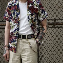 Мужская рубашка навыпуск с ярким рисунком, гавайская Мужская Повседневная рубашка с короткими рукавами с цветочным принтом, летние пляжные Топы