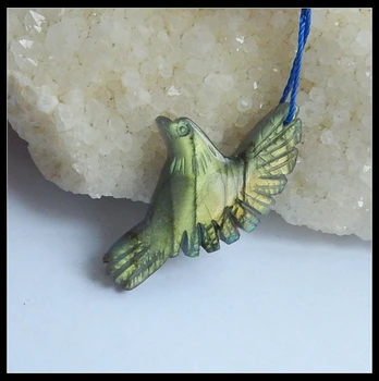 

Sale 1Pcs Natural Stone Flashy Labradorite Carved Owl Front Drilled Necklace Pendant 47x28x6mm 8.6g
