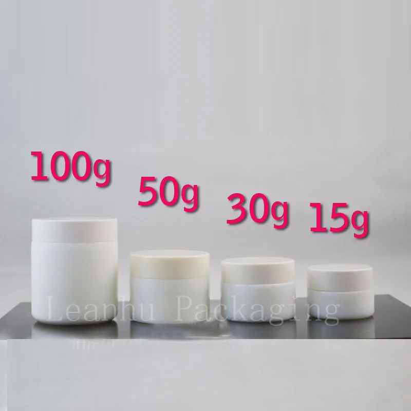 

100g / 50g / 30g / 15g white jade glass jar with plastic cover cream cans bottles of super light tools, persoanl care cream