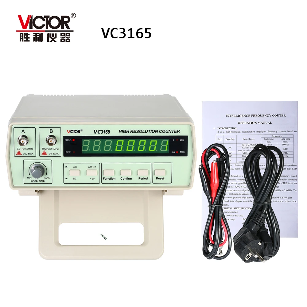 

VICTOR VC3165 Precision Frequency Counter frequency meter digital cymometer 0.01Hz-2.4GHz 2Input Channels AC/DC coupling 8-digit