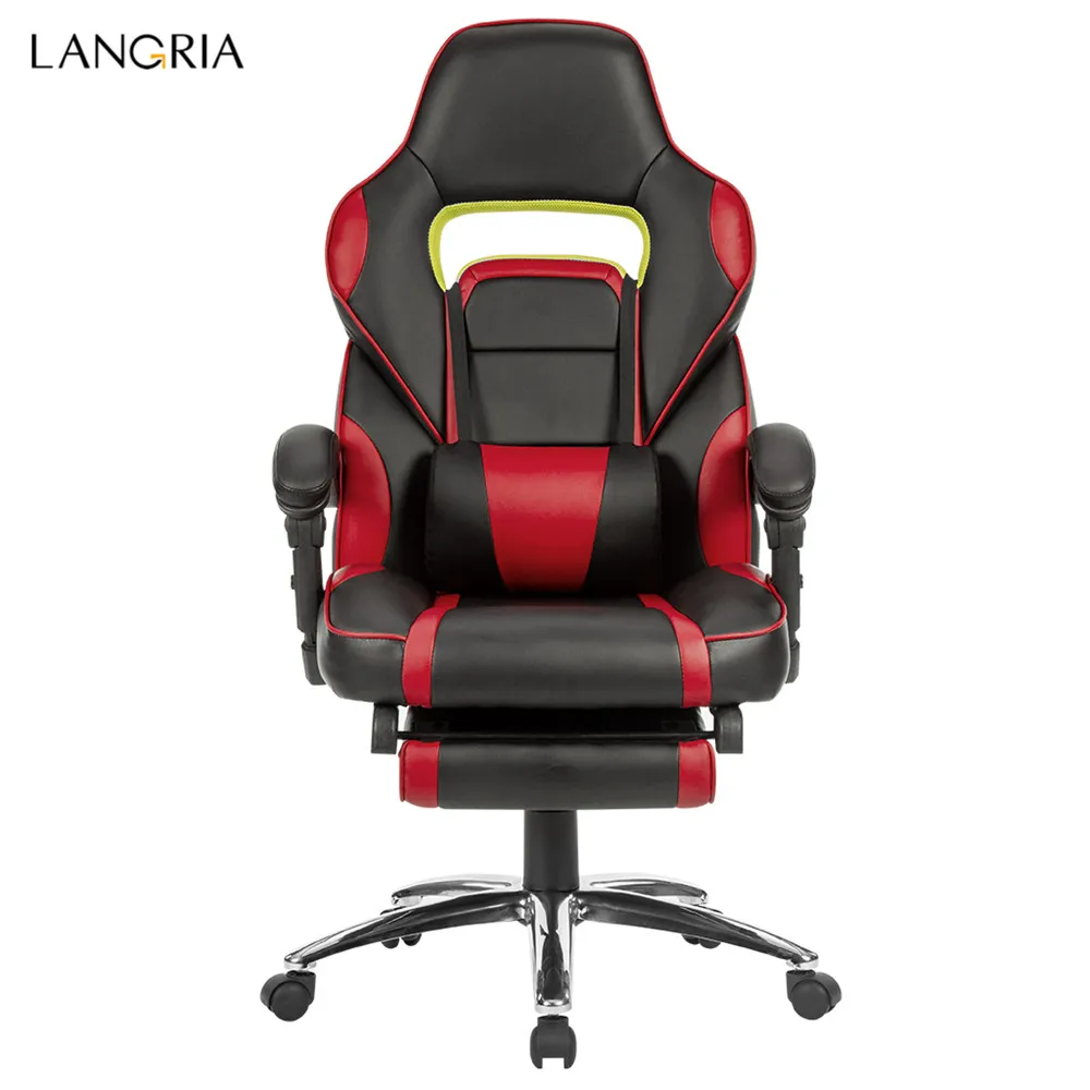 LANGRIA Ergonomic High-Back Faux Leather Racing Style Reclining Computer Gaming Executive Office Chair with Padded Footrest and Lumber Cushion09