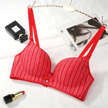 

Sexy One-Piece Seamless Bras for Women Unlined Beading Super Double Push Up Bra Underwear Gather Striped Young Girls