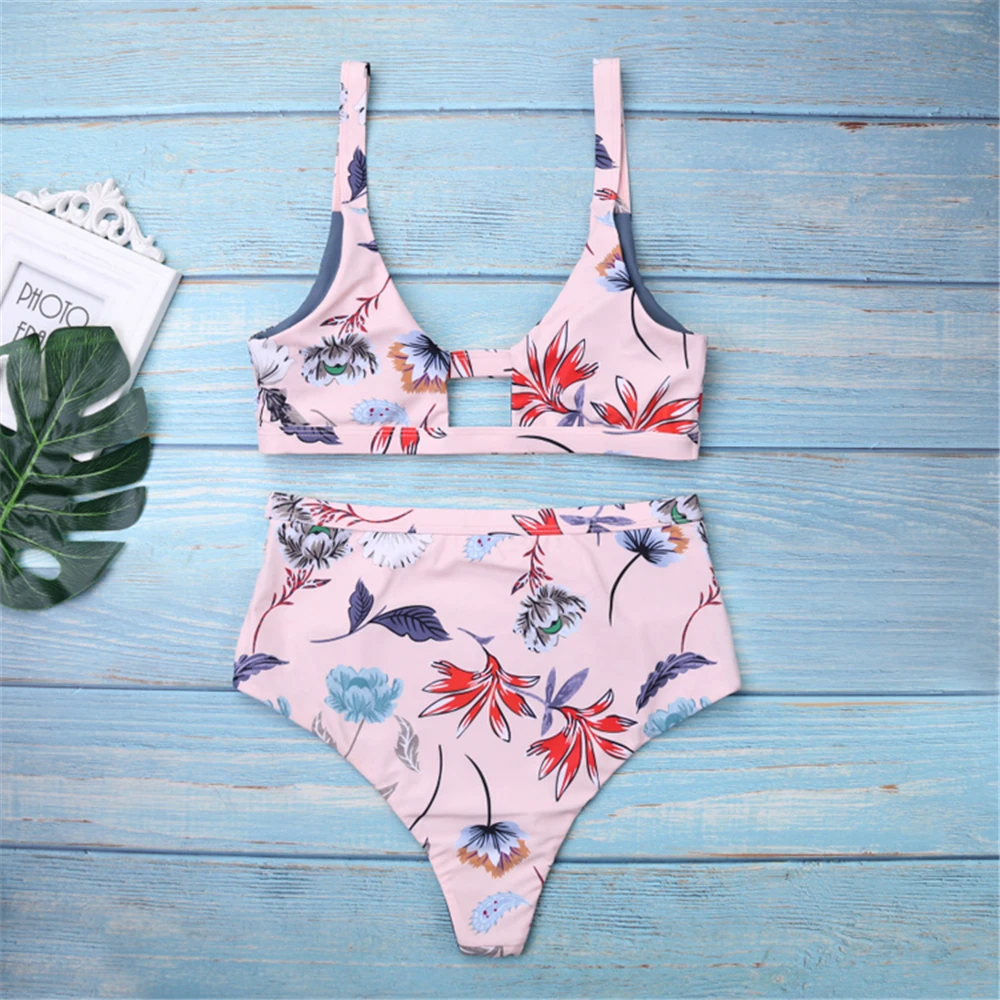 

Close Chest Printed Bikinis Women High Waist Swimsuit 2019 Summer Cut Out Bathing Suits Push Up Bikini Print Swimwear Beach Wear