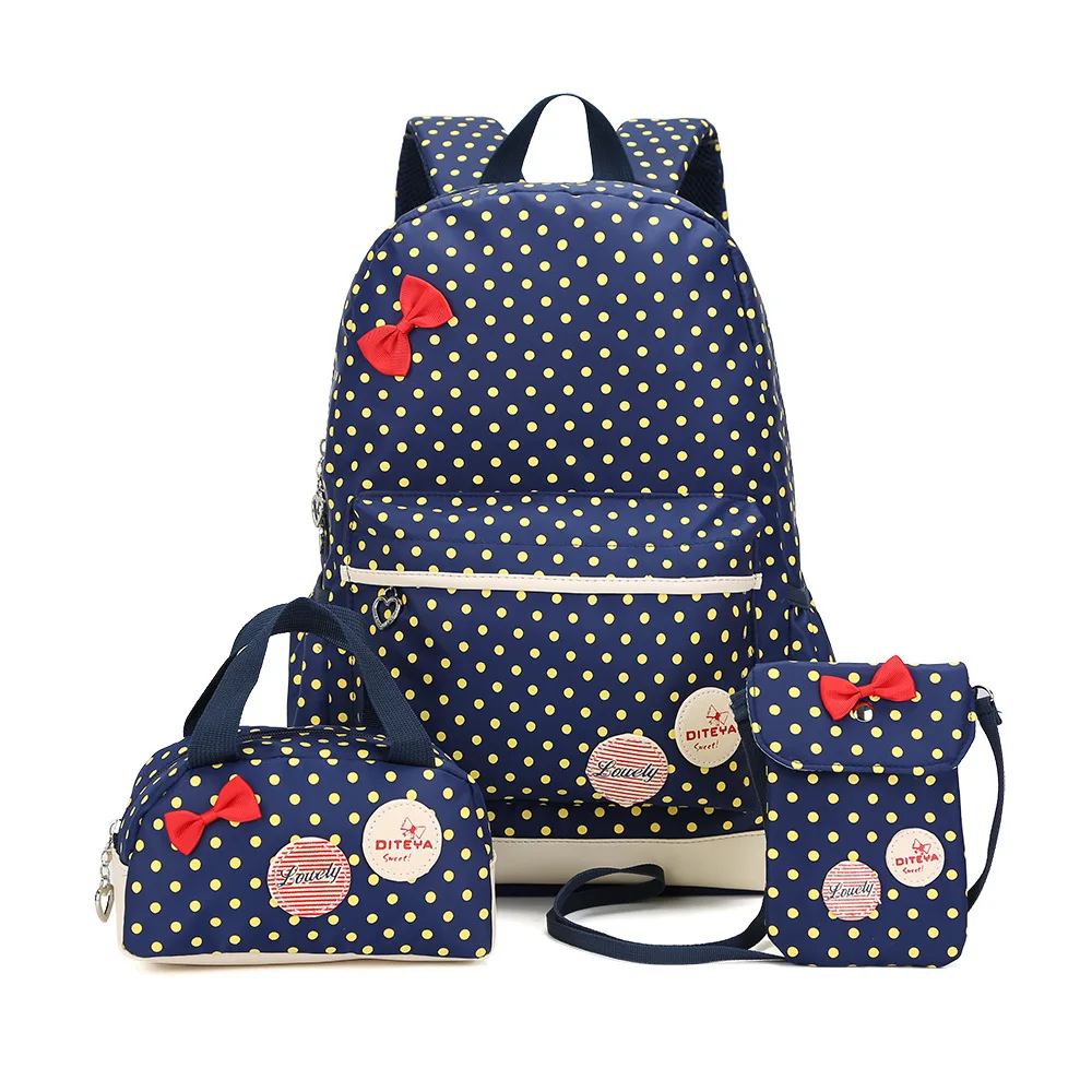 melhor 2017 Grande Capacidade de Senhoras Dot Impressão Mochila Escolar Sacos De Escola para Adolescentes Meninas conjunto Mochila Mochila Mochila Bonito Boo