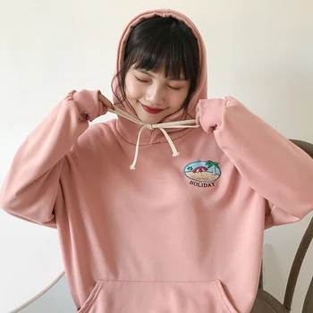 

2019 New Autumn Winter Casual Sweatshirts Women Preppy Style Embroidery Long Sleeve Loose Hoodies