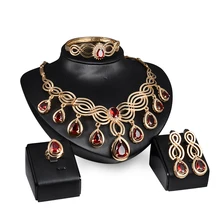 Joyería nupcial africana KC chapado en oro cristal rojo collar llamativo y pendientes establece Dubai conjuntos de joyas de boda