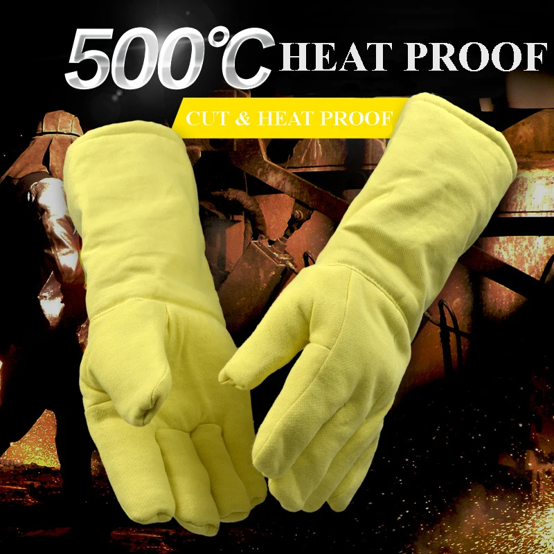 

500 degrees Celsius Heat Resistant Work Glove Cut 932F Fire Proof Gloves Thick Aramid Fiber Anti Scalding Mittens