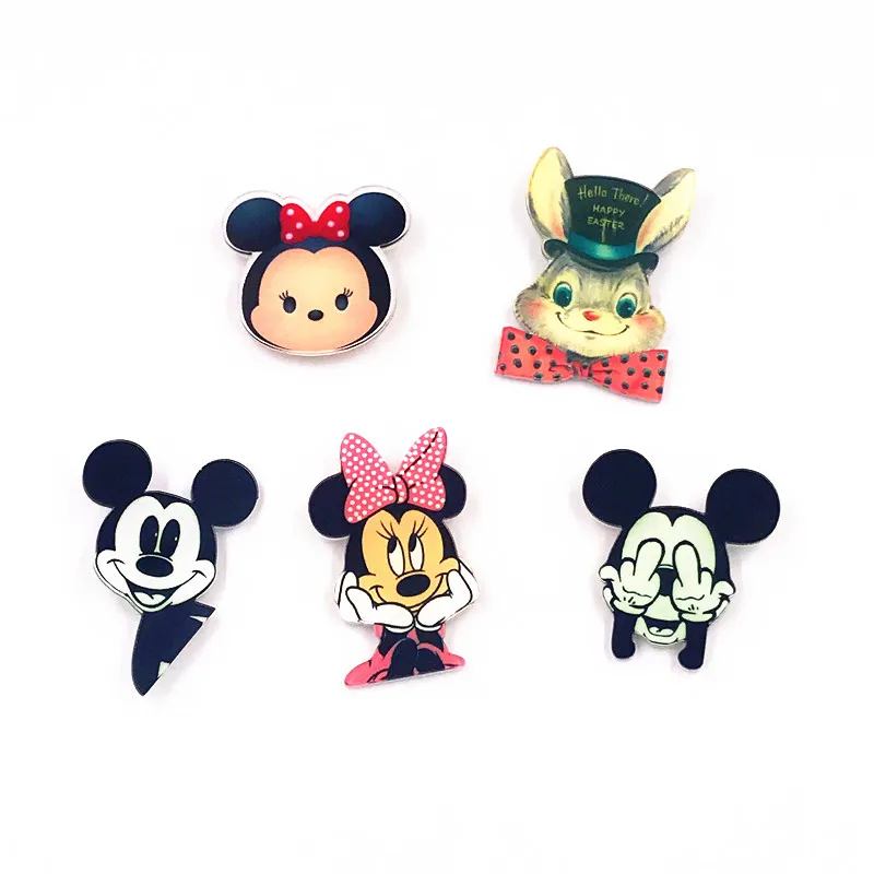 

1PCS Free Shipping Kawaii Mickey Minnie Rabbit Badge Harajuku Acrylic Brooches Pin Badges Cartoon Backpack Icons Kids Gift