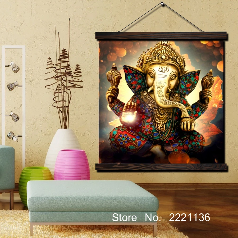 

Elephant Trunk God Modular Poster Scroll Paintings Wall Art Printed Hanging Framed Canvas Painting Modern Home Decoration