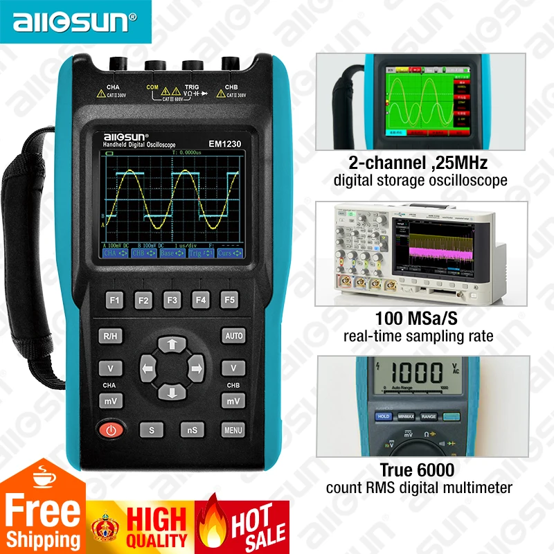 2in1 Handheld Oscilloscope 2 Channels with Color Screen Scope Digital